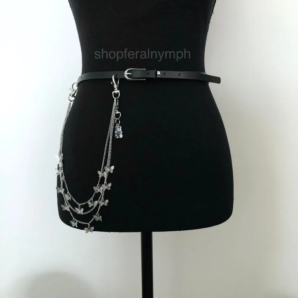 Vintage Y2K Gummy Bear Butterfly Chain Belt, Fits 33–36 Inches, X7GA1195